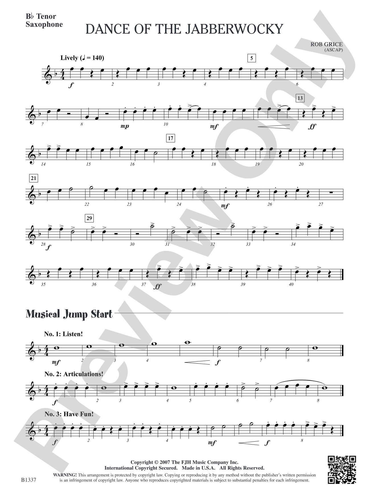 Dance of the Jabberwocky: B-flat Tenor Saxophone