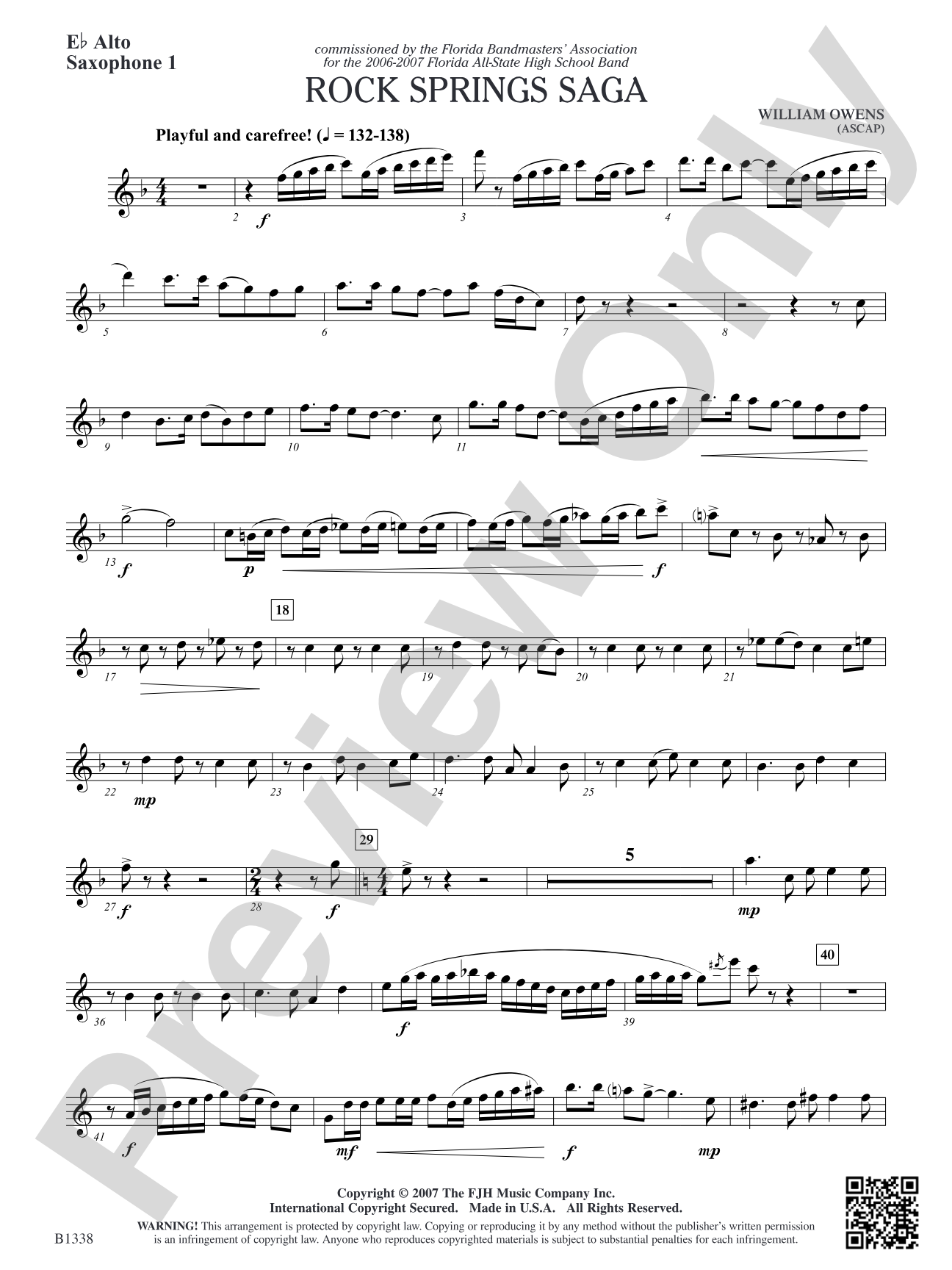 Rock Springs Saga: E-flat Alto Saxophone 1