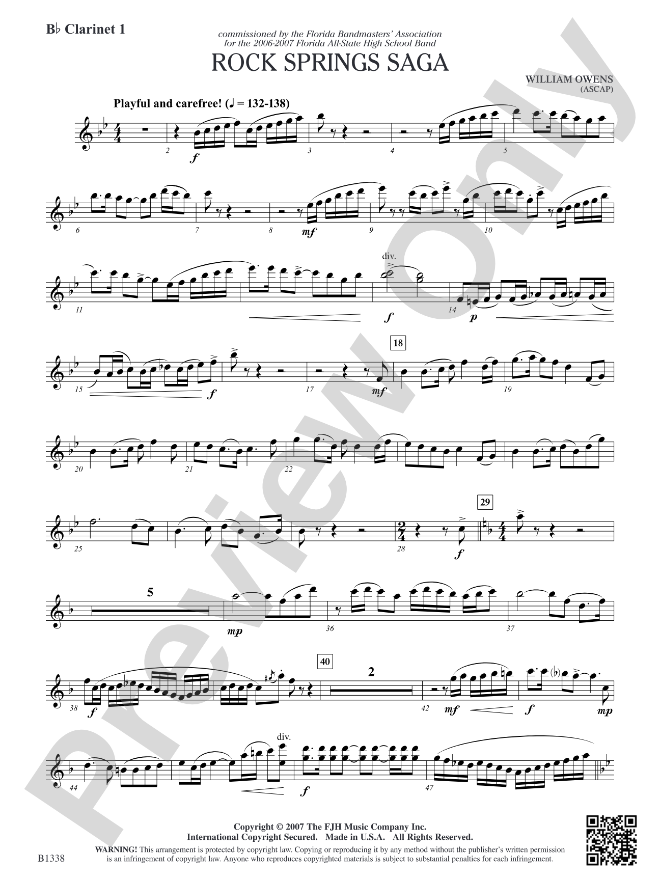Rock Springs Saga: B-flat Clarinet 1