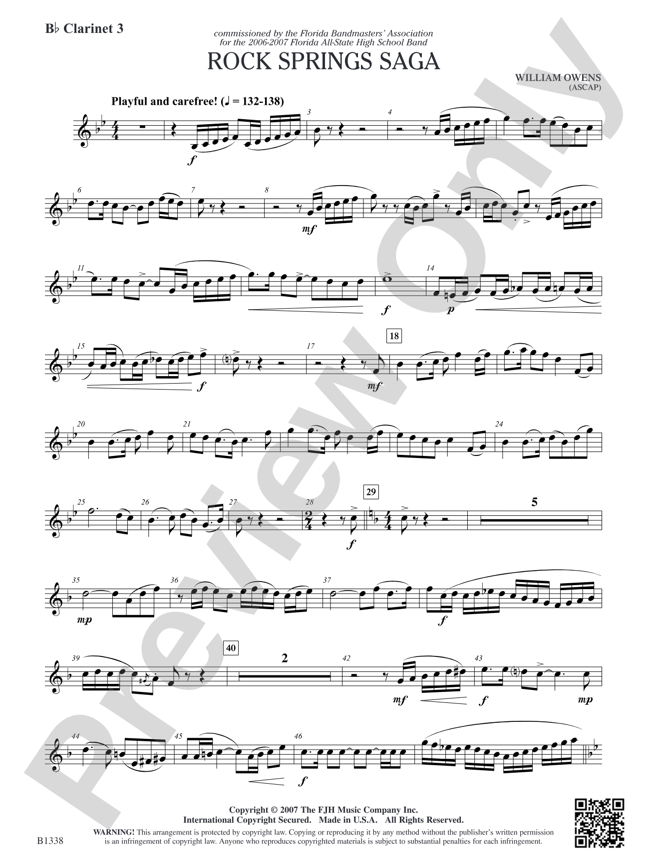 Rock Springs Saga: B-flat Clarinet 3