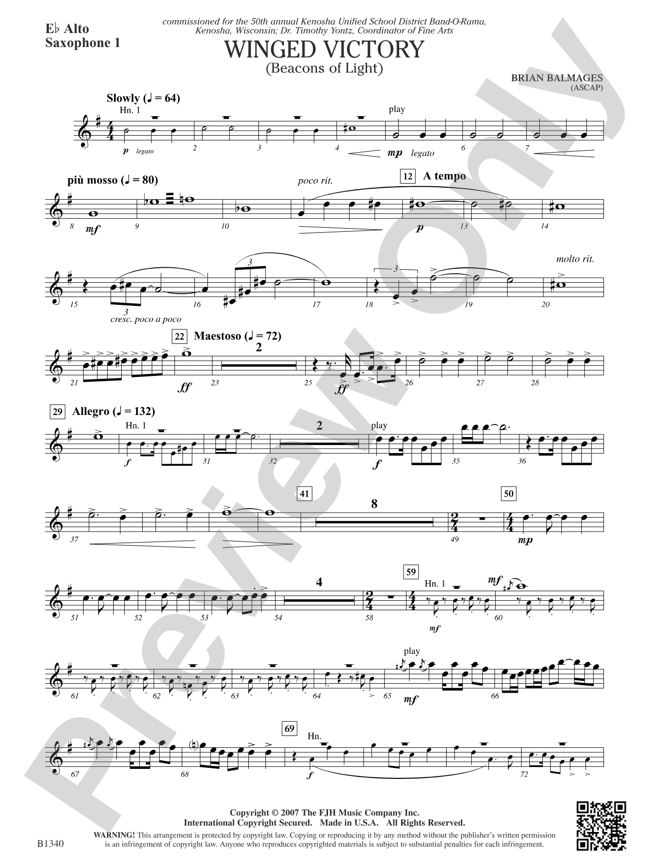 Winged Victory (Beacons of Light): E-flat Alto Saxophone 1