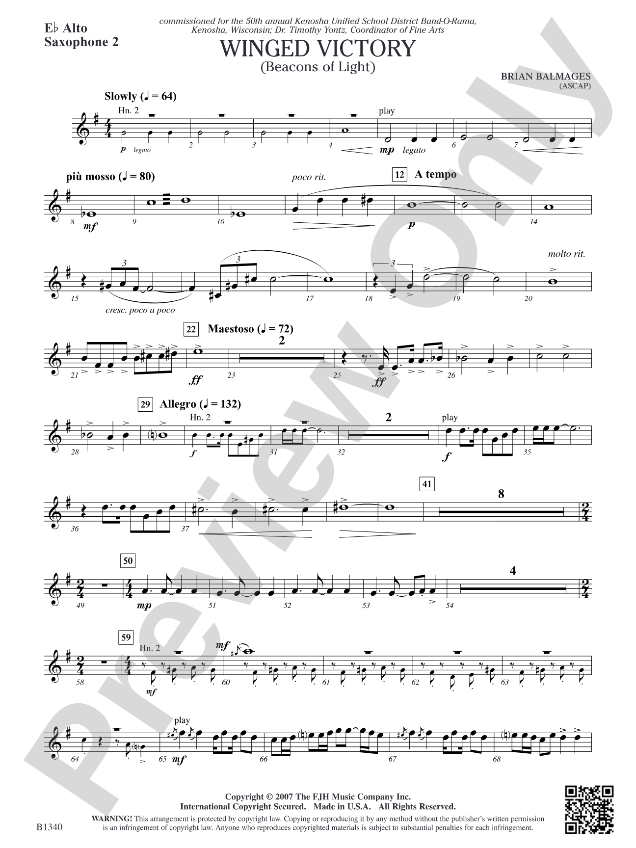 Winged Victory (Beacons of Light): E-flat Alto Saxophone 2