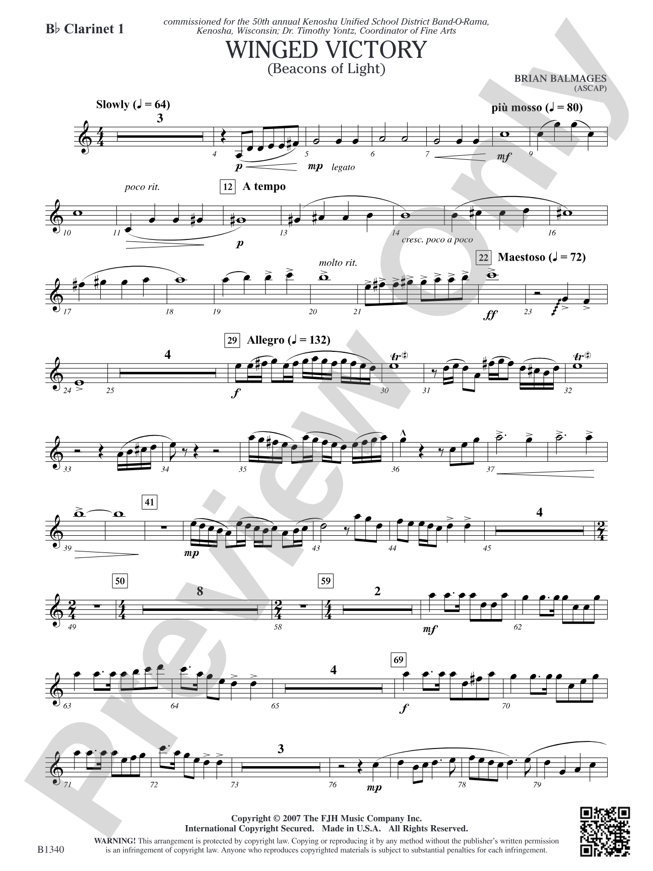 Winged Victory (Beacons of Light): B-flat Clarinet 1