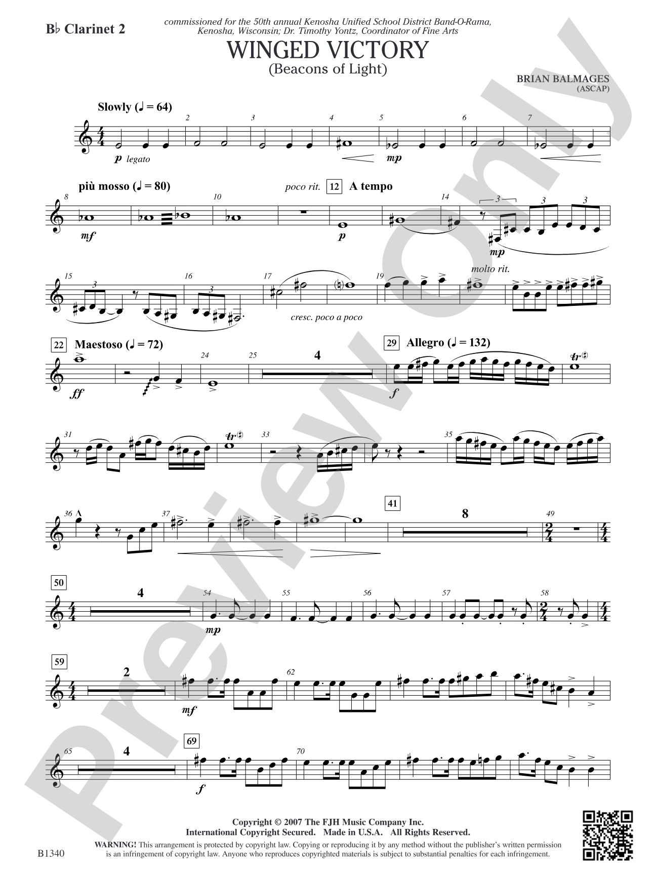Winged Victory (Beacons of Light): B-flat Clarinet 2