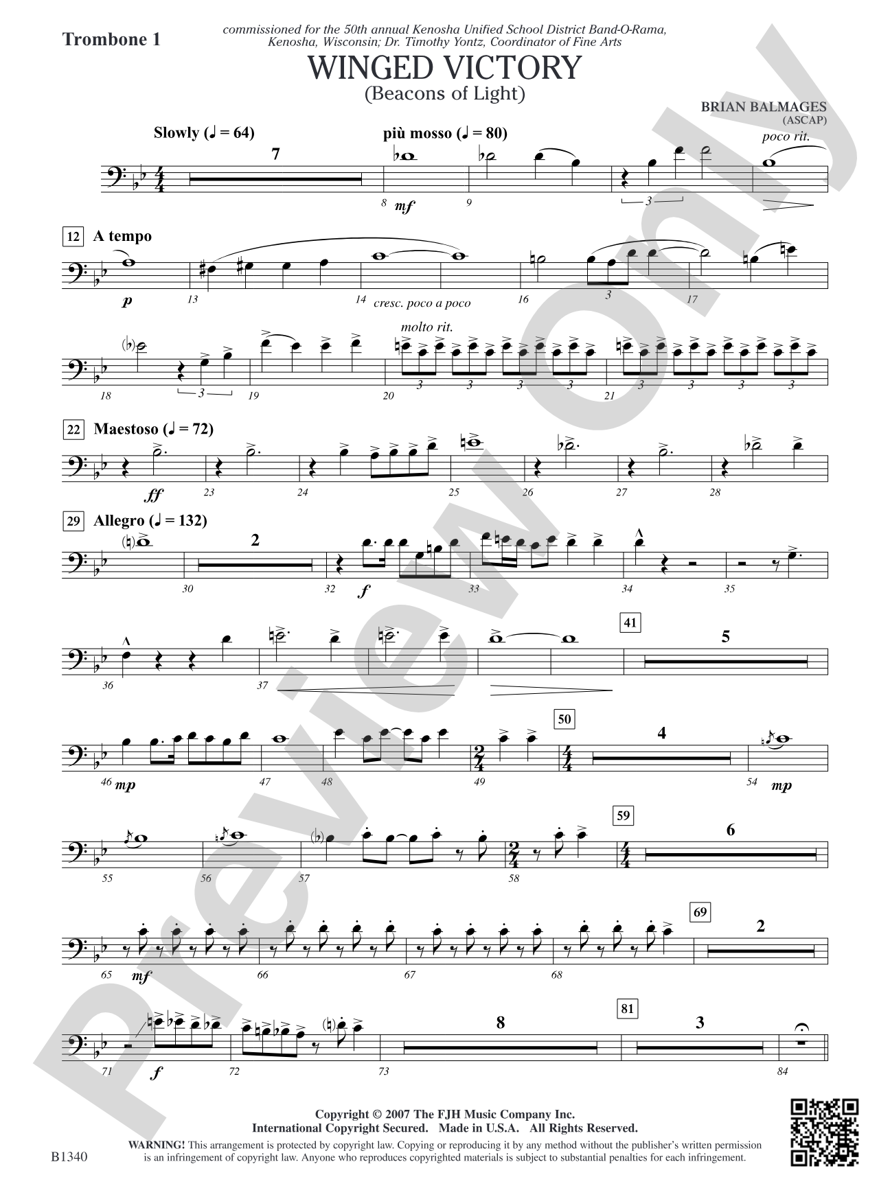 Winged Victory (Beacons of Light): Trombone 1