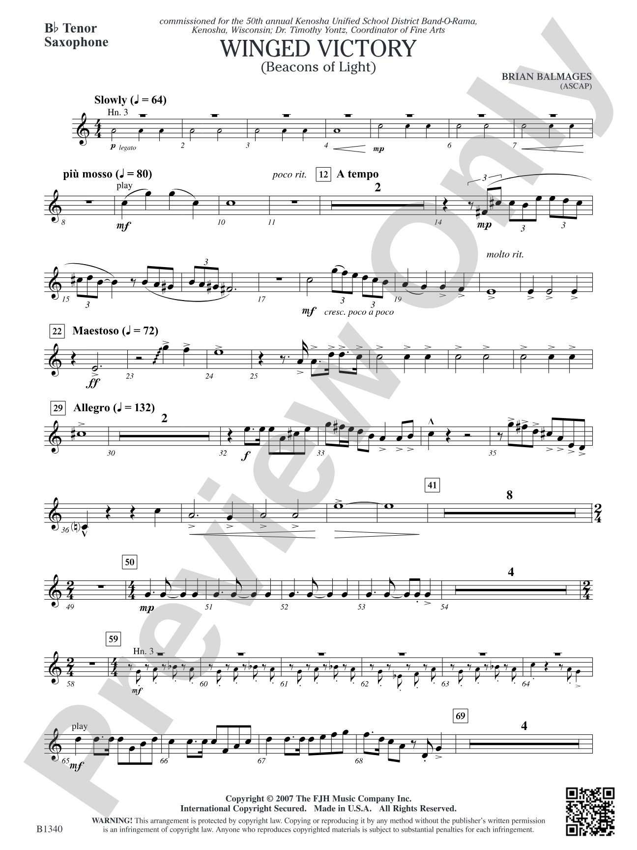 Winged Victory (Beacons of Light): B-flat Tenor Saxophone