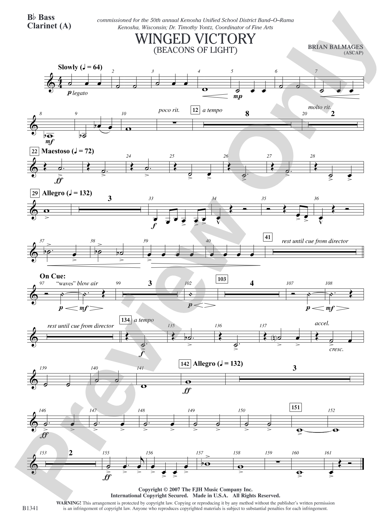 Winged Victory - Elementary Supplemental (A) (Beacons of Light): B-flat Bass Clarinet
