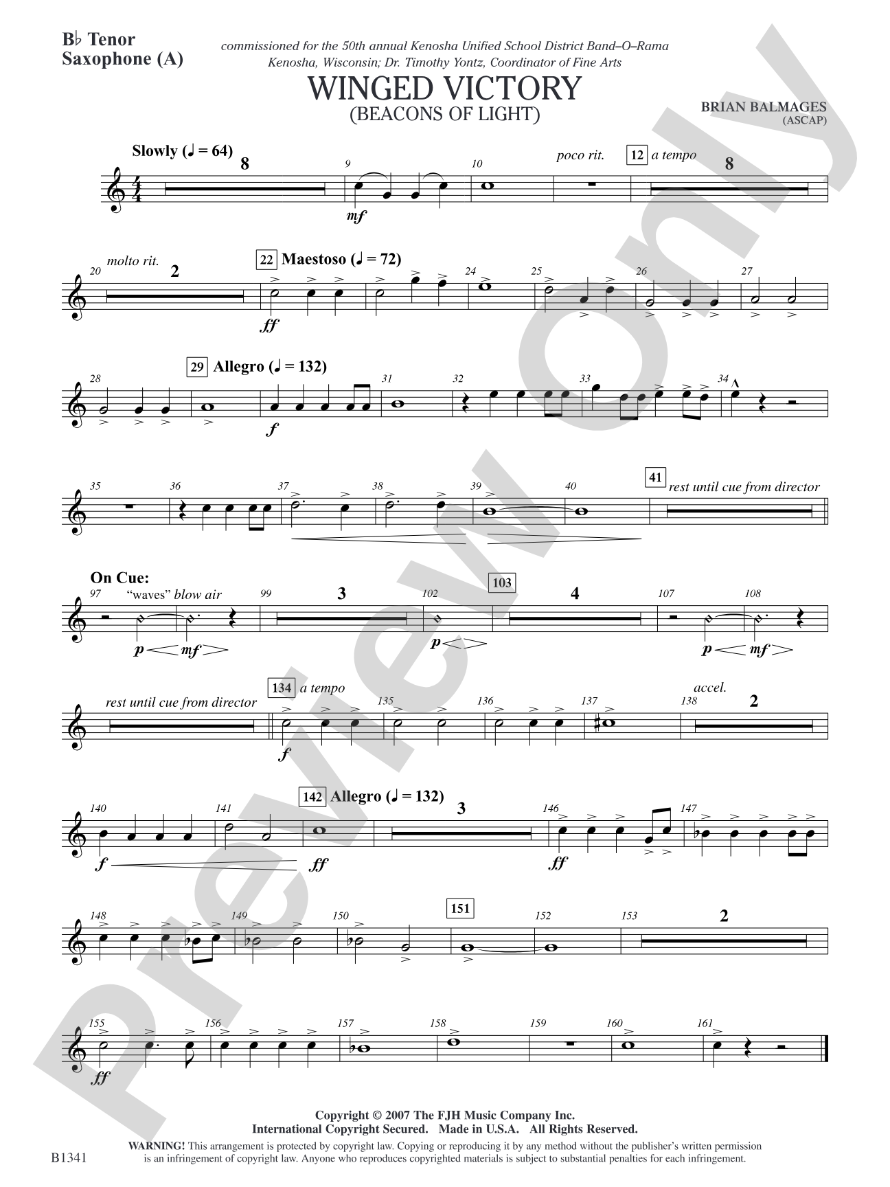 Winged Victory - Elementary Supplemental (A) (Beacons of Light): B-flat Tenor Saxophone