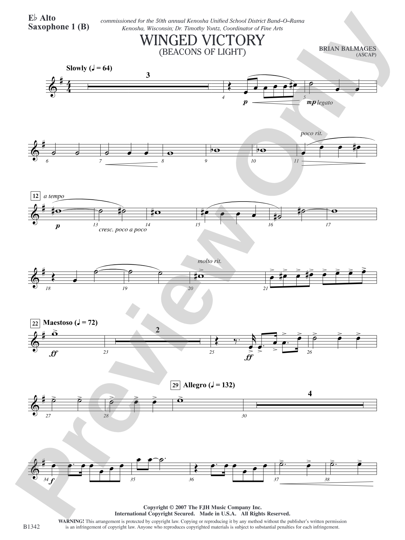 Winged Victory - Intermediate Supplemental Set (B) (Beacons of Light): E-flat Alto Saxophone 1