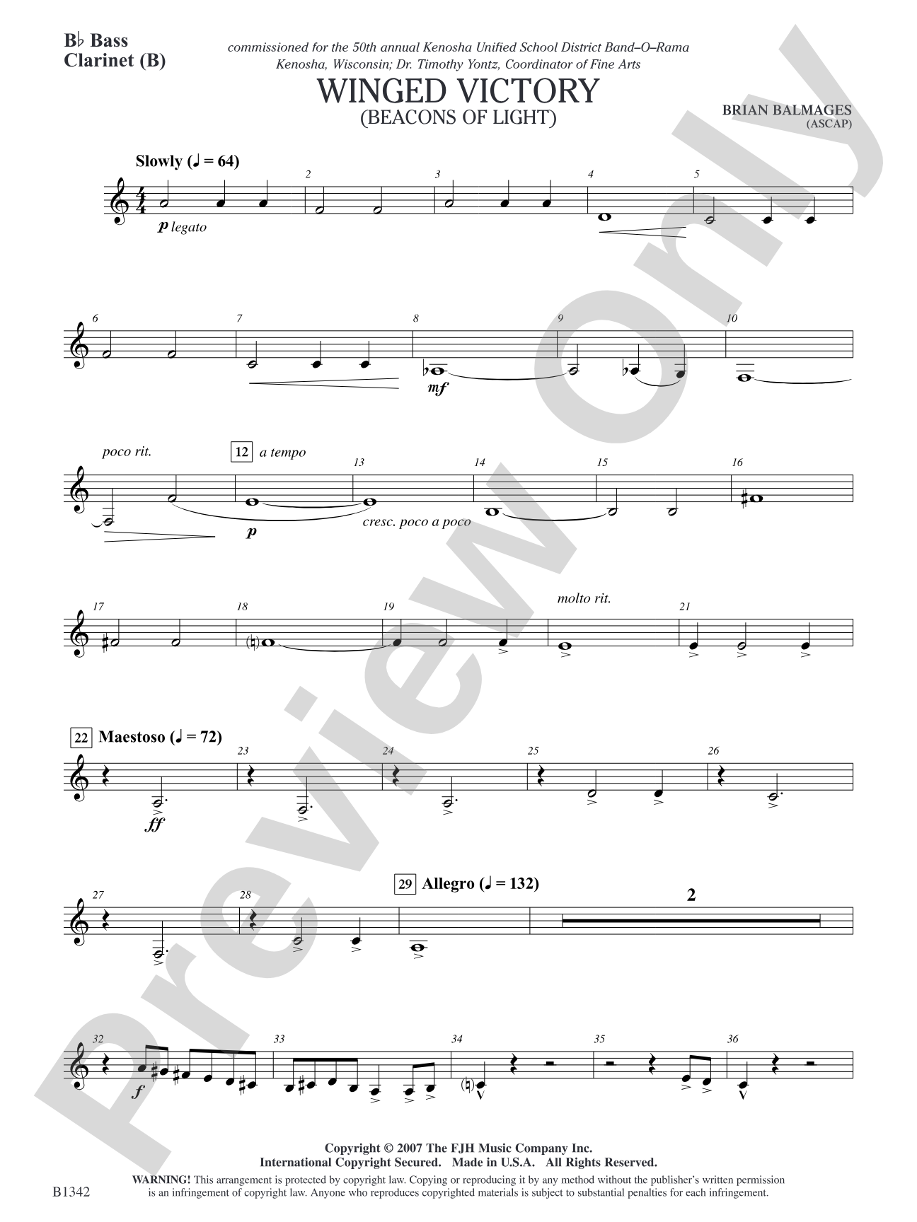 Winged Victory - Intermediate Supplemental Set (B) (Beacons of Light): B-flat Bass Clarinet