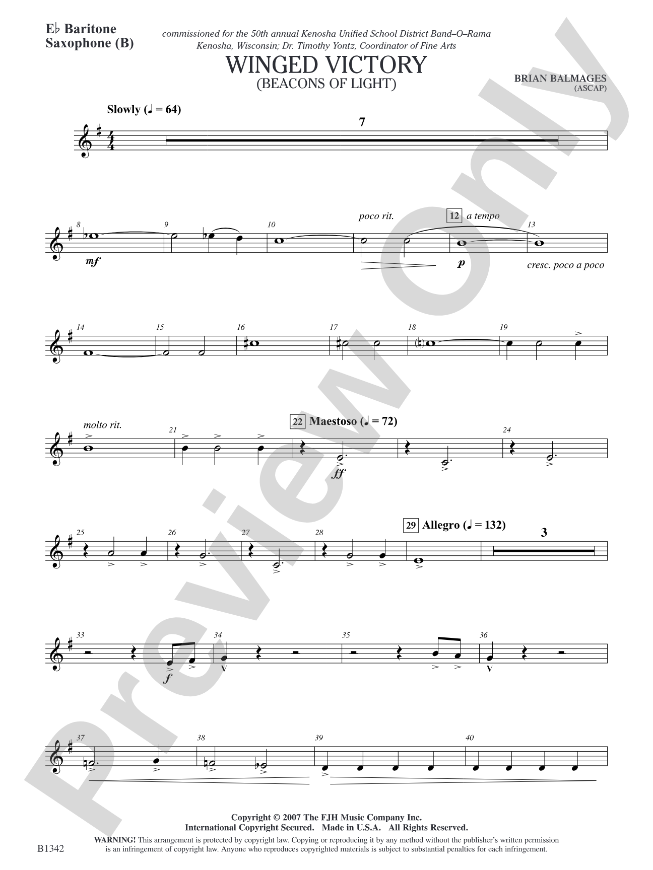 Winged Victory - Intermediate Supplemental Set (B) (Beacons of Light): E-flat Baritone Saxophone