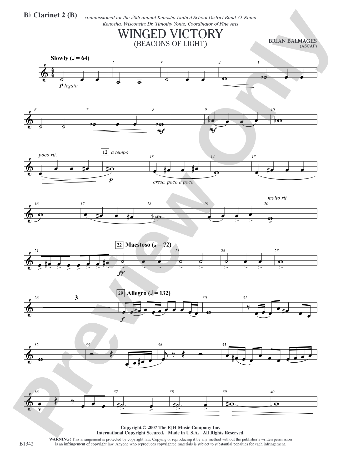 Winged Victory - Intermediate Supplemental Set (B) (Beacons of Light): B-flat Clarinet 2