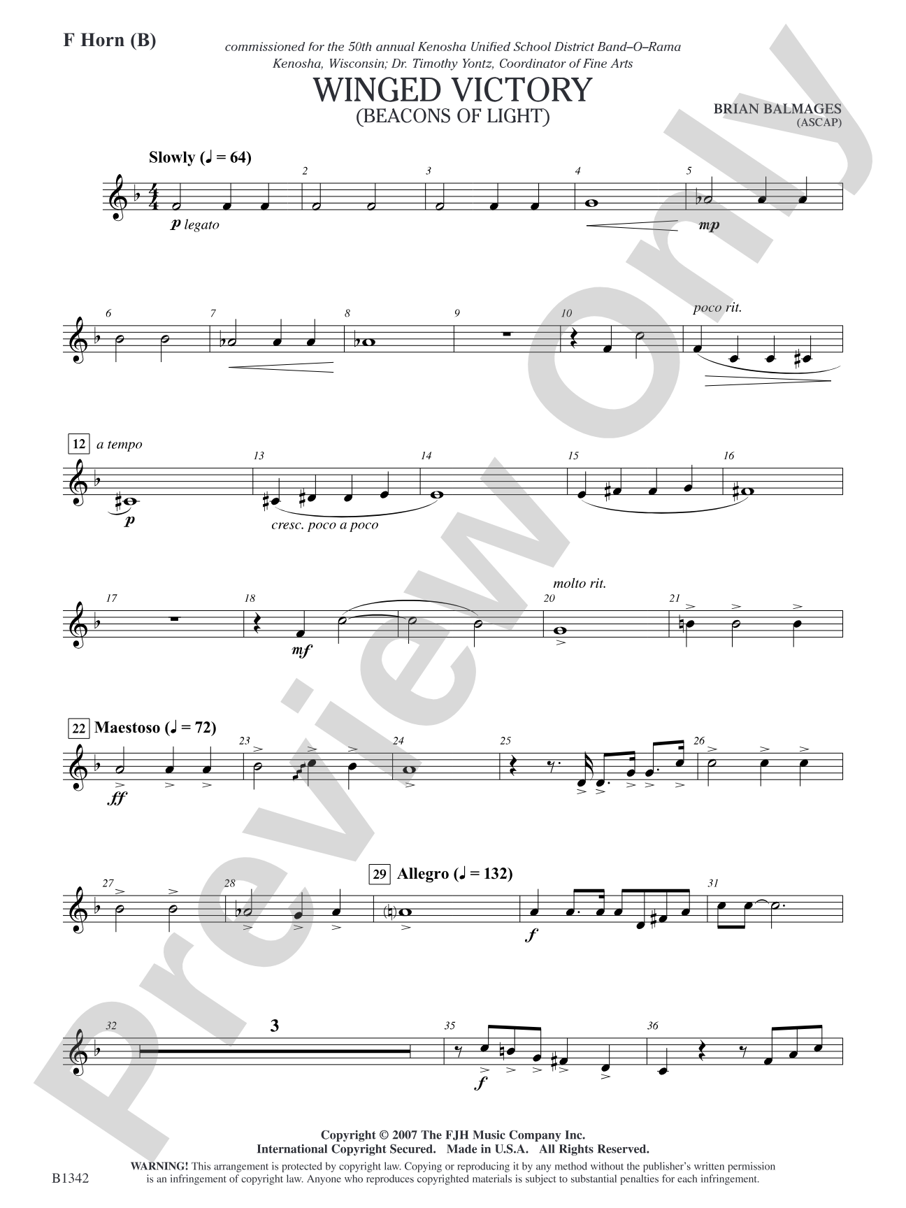 Winged Victory - Intermediate Supplemental Set (B) (Beacons of Light): F Horn