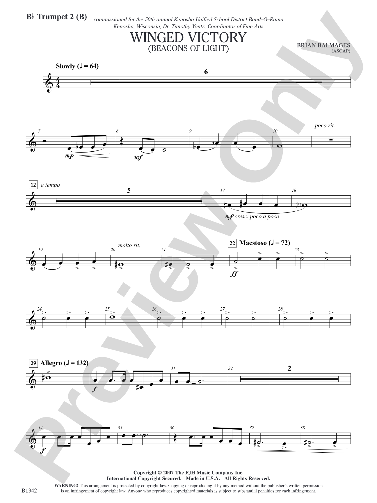 Winged Victory - Intermediate Supplemental Set (B) (Beacons of Light): B-flat Trumpet 2
