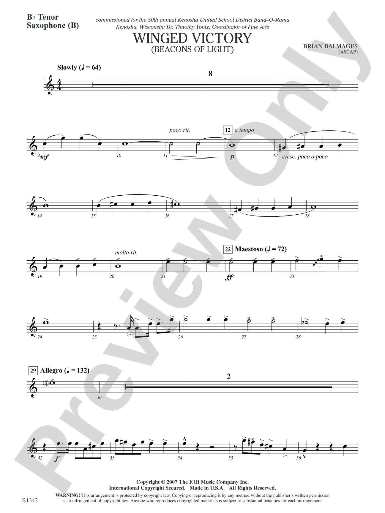 Winged Victory - Intermediate Supplemental Set (B) (Beacons of Light): B-flat Tenor Saxophone