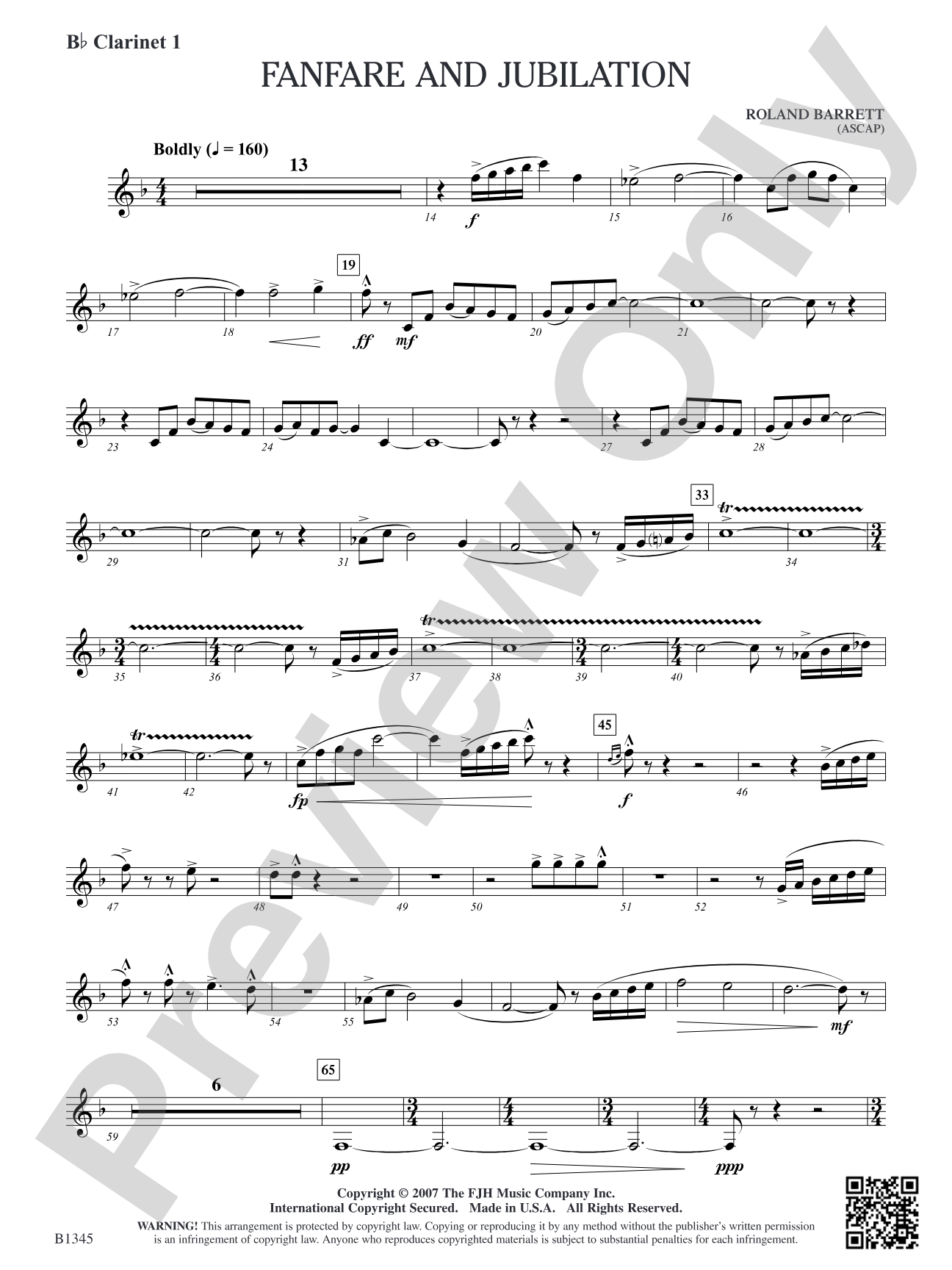 Fanfare and Jubilation: B-flat Clarinet 1