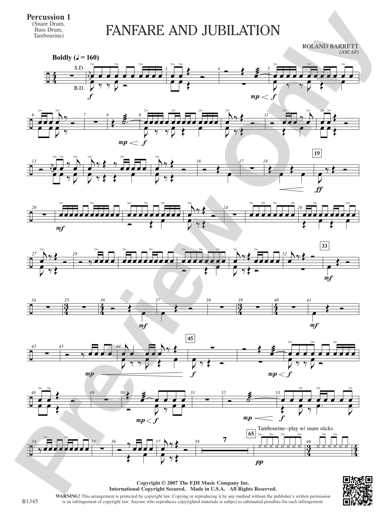 Fanfare and Jubilation: Percussion 1