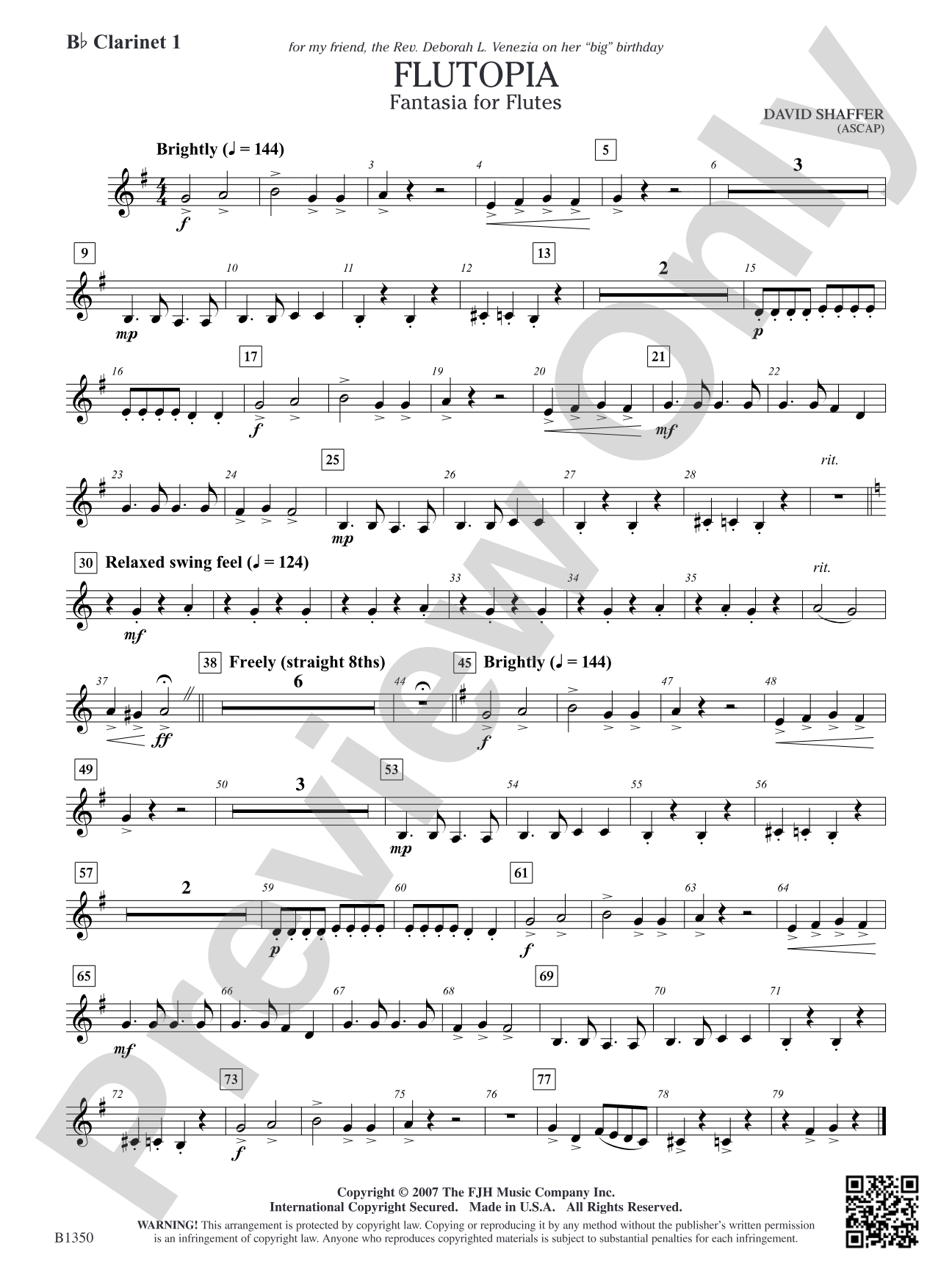 Flutopia (Fantasia for Flutes): B-flat Clarinet 1