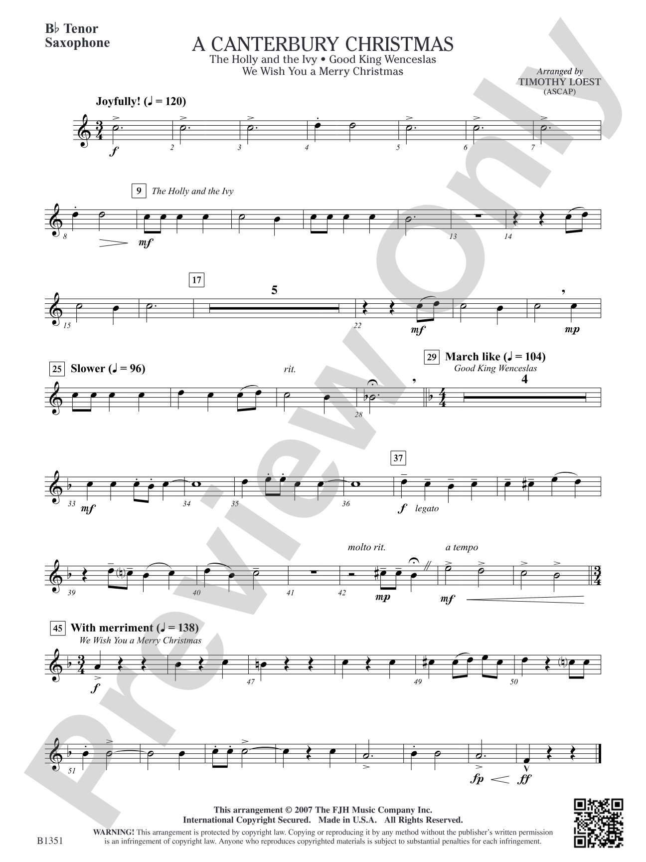 A Canterbury Christmas: B-flat Tenor Saxophone
