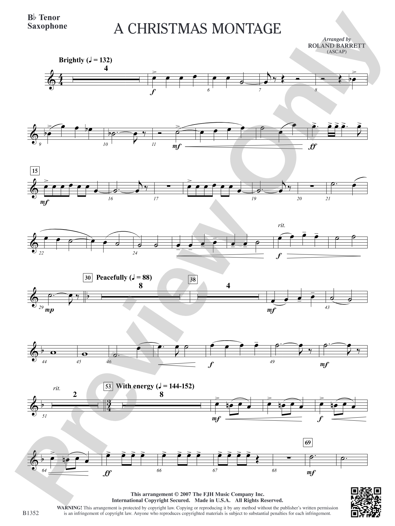 A Christmas Montage: B-flat Tenor Saxophone