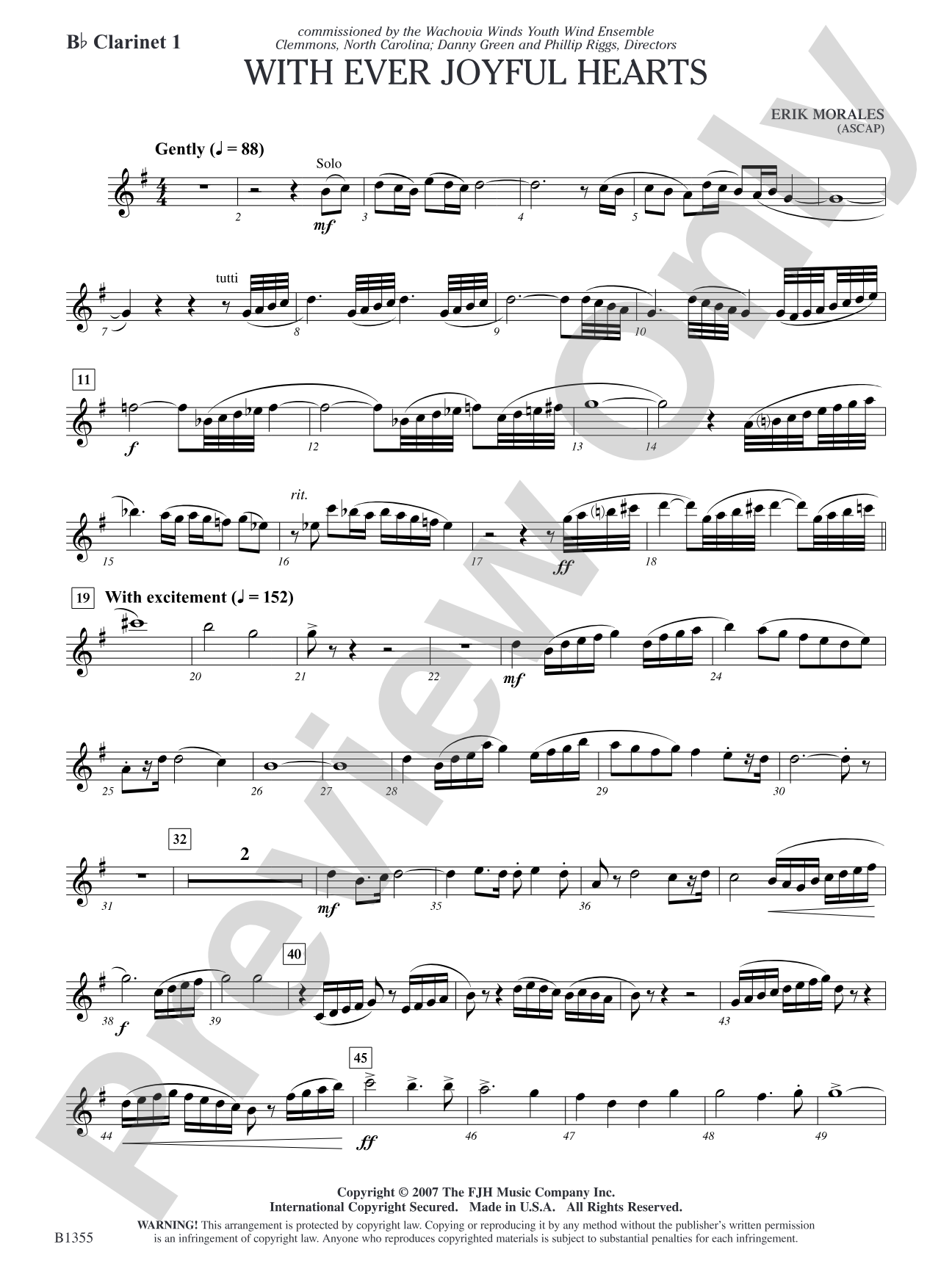 With Ever Joyful Hearts: B-flat Clarinet 1
