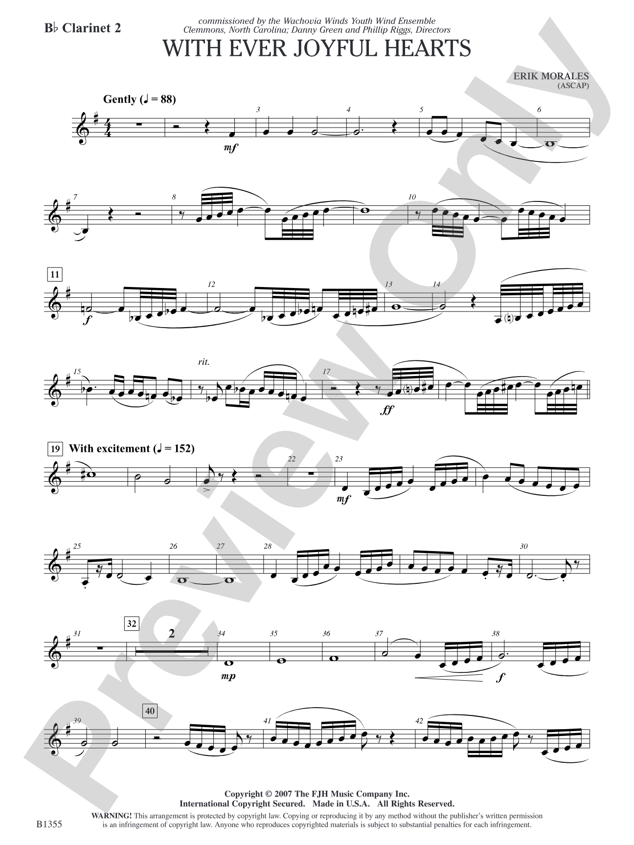 With Ever Joyful Hearts: B-flat Clarinet 2
