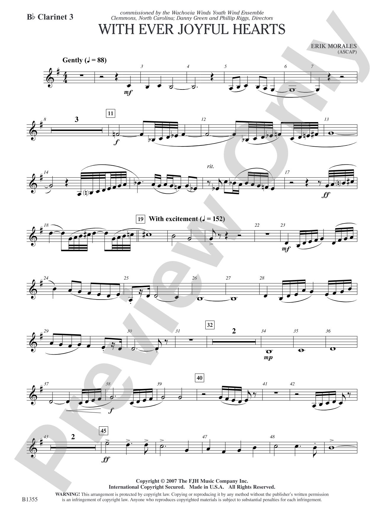 With Ever Joyful Hearts: B-flat Clarinet 3