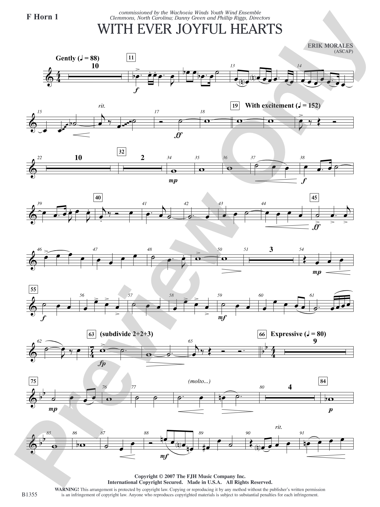 With Ever Joyful Hearts: F Horn 1