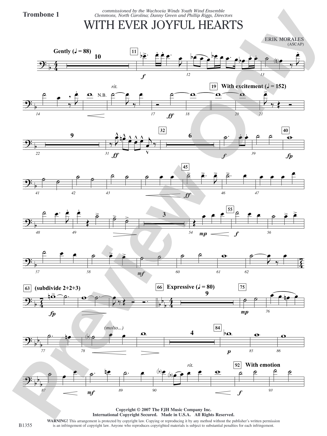 With Ever Joyful Hearts: Trombone 1