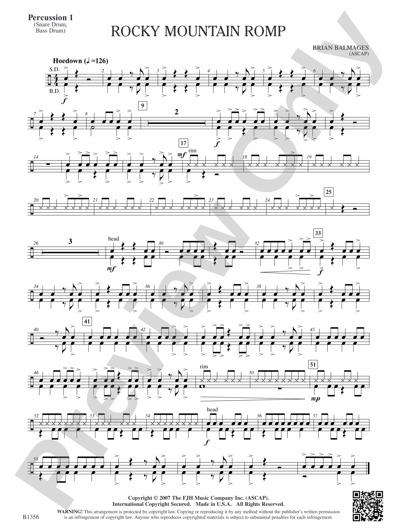Rocky Mountain Romp: Percussion 1