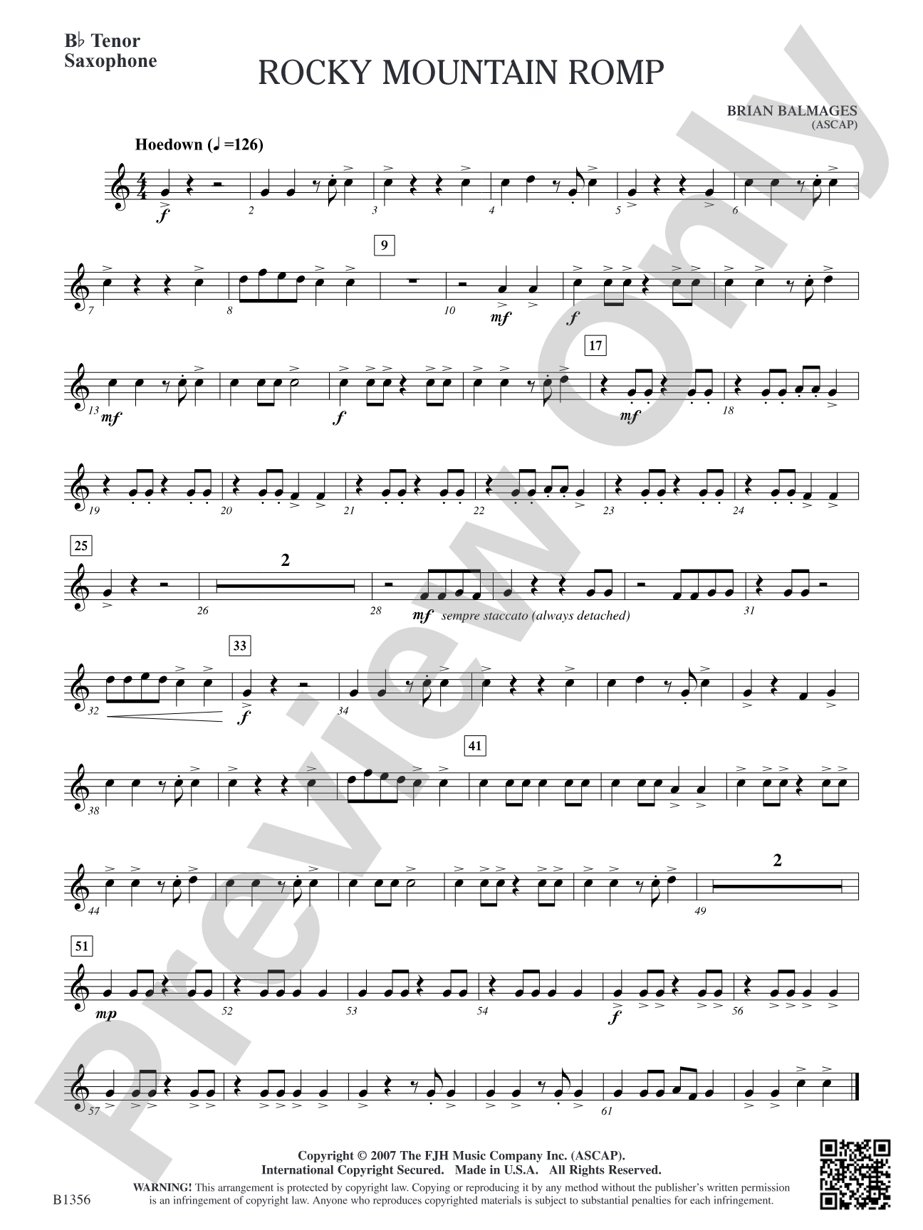 Rocky Mountain Romp: B-flat Tenor Saxophone