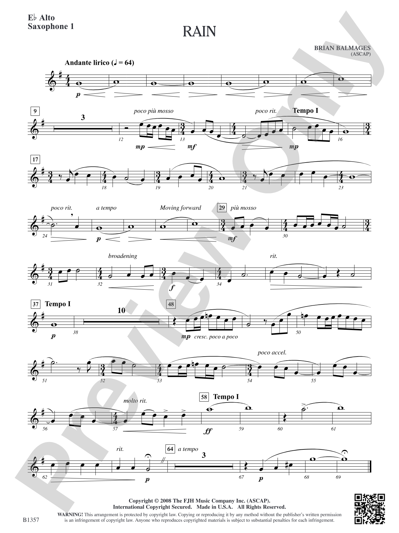 Rain: E-flat Alto Saxophone 1