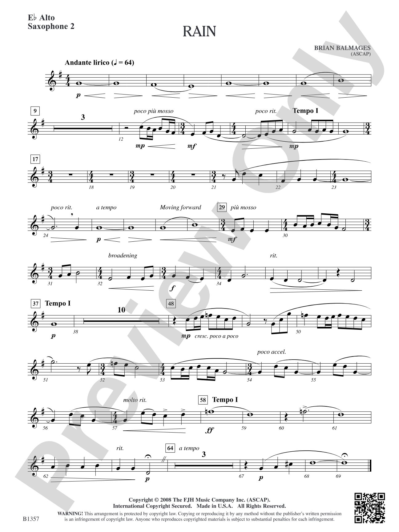 Rain: E-flat Alto Saxophone 2