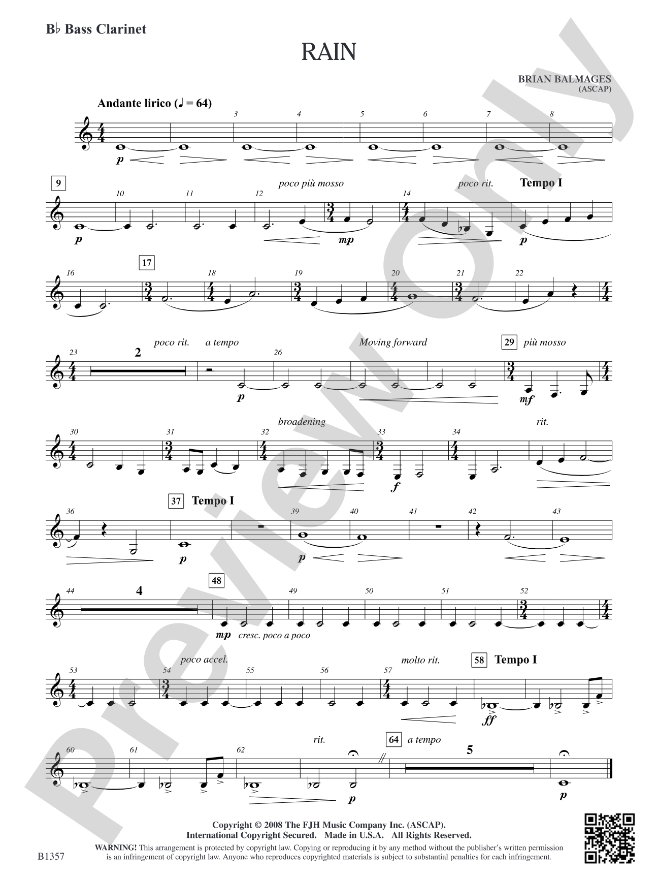 Rain: B-flat Bass Clarinet