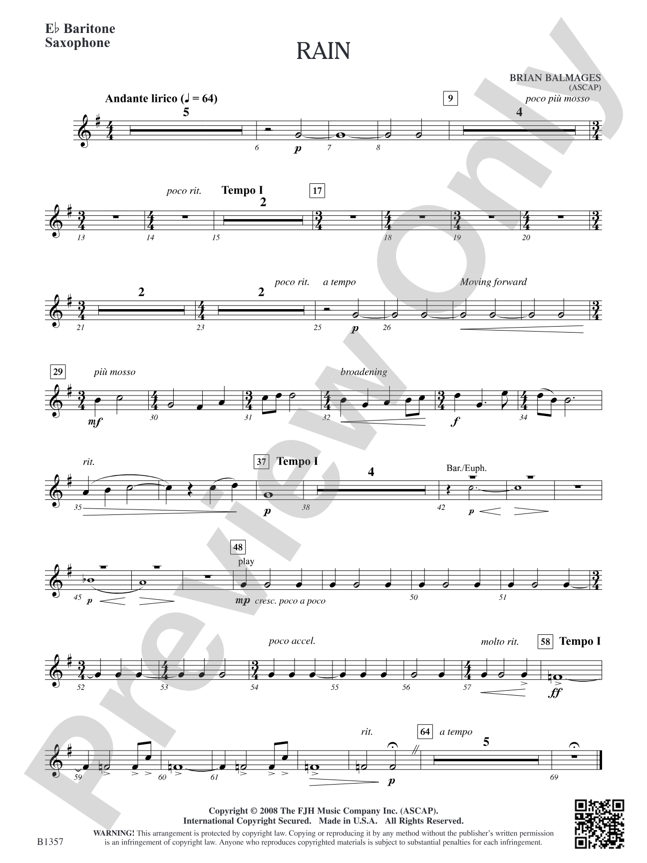 Rain: E-flat Baritone Saxophone