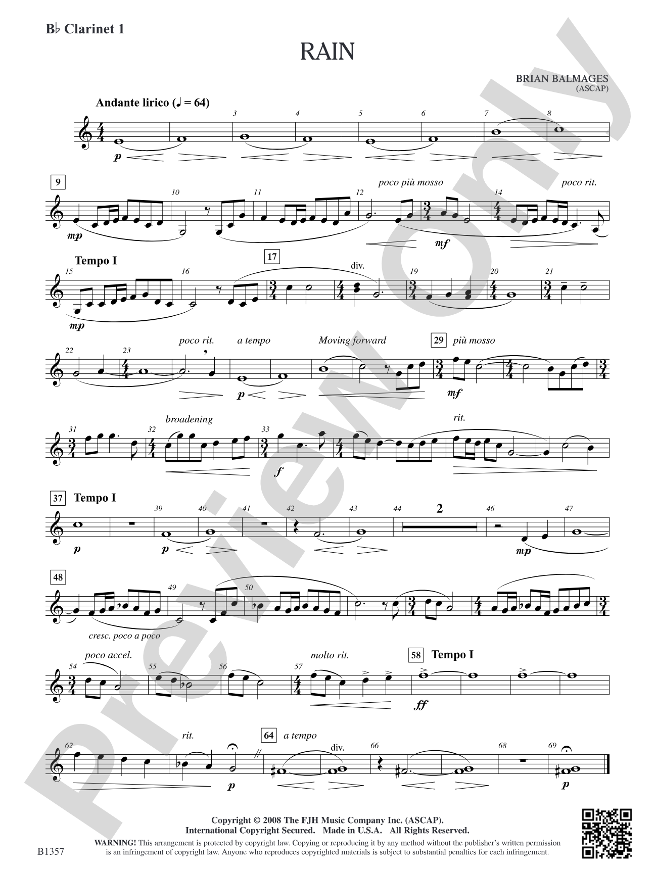 Rain: B-flat Clarinet 1