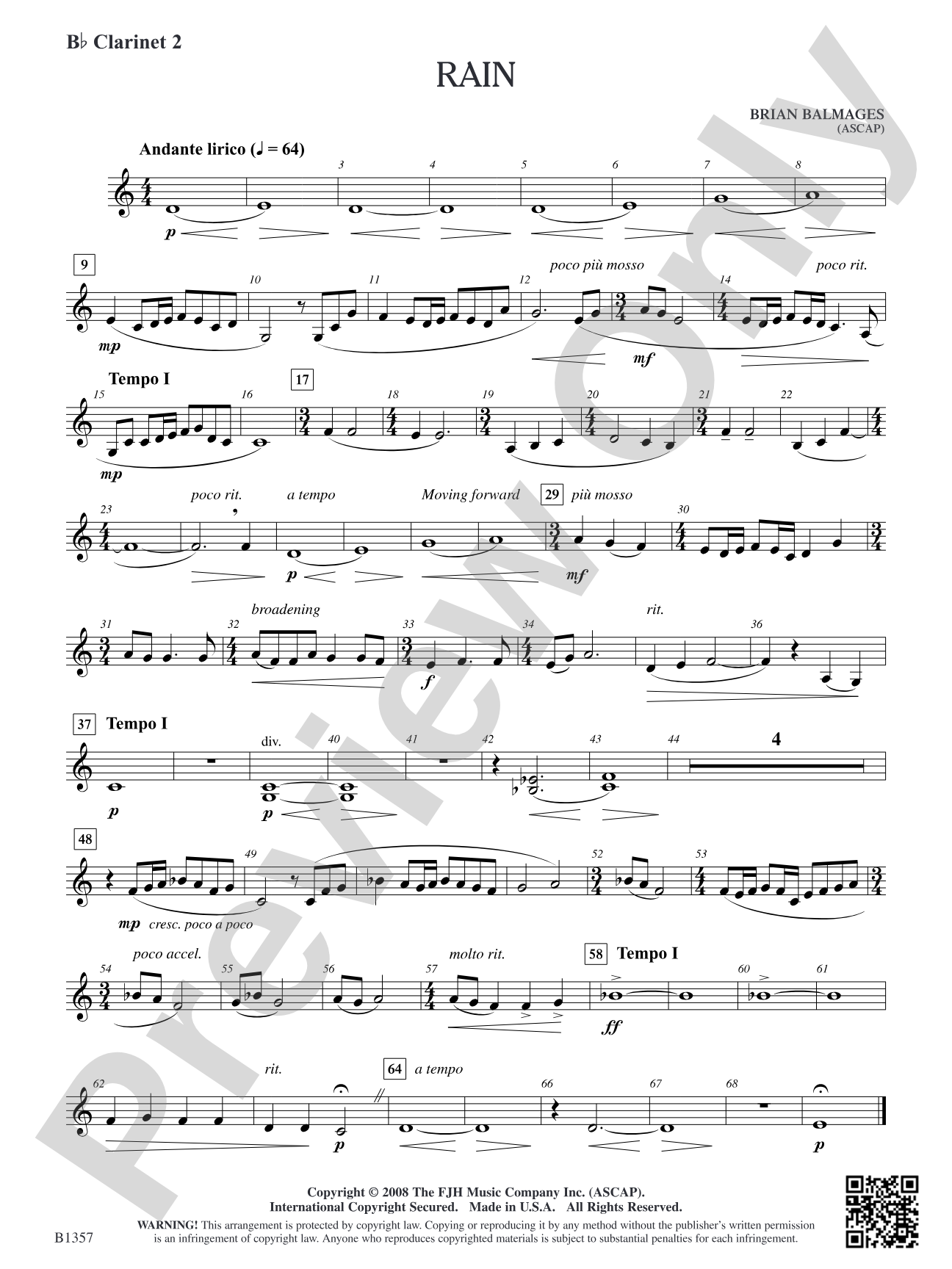 Rain: B-flat Clarinet 2