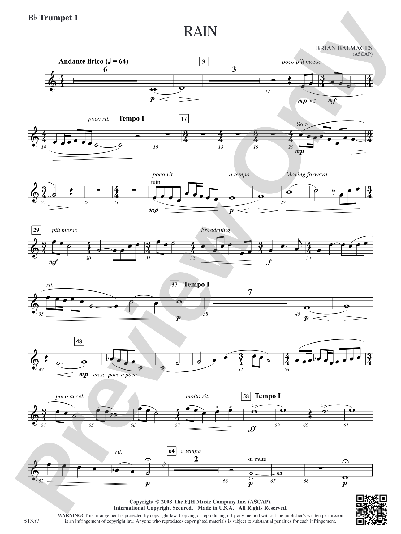 Rain: B-flat Trumpet 1