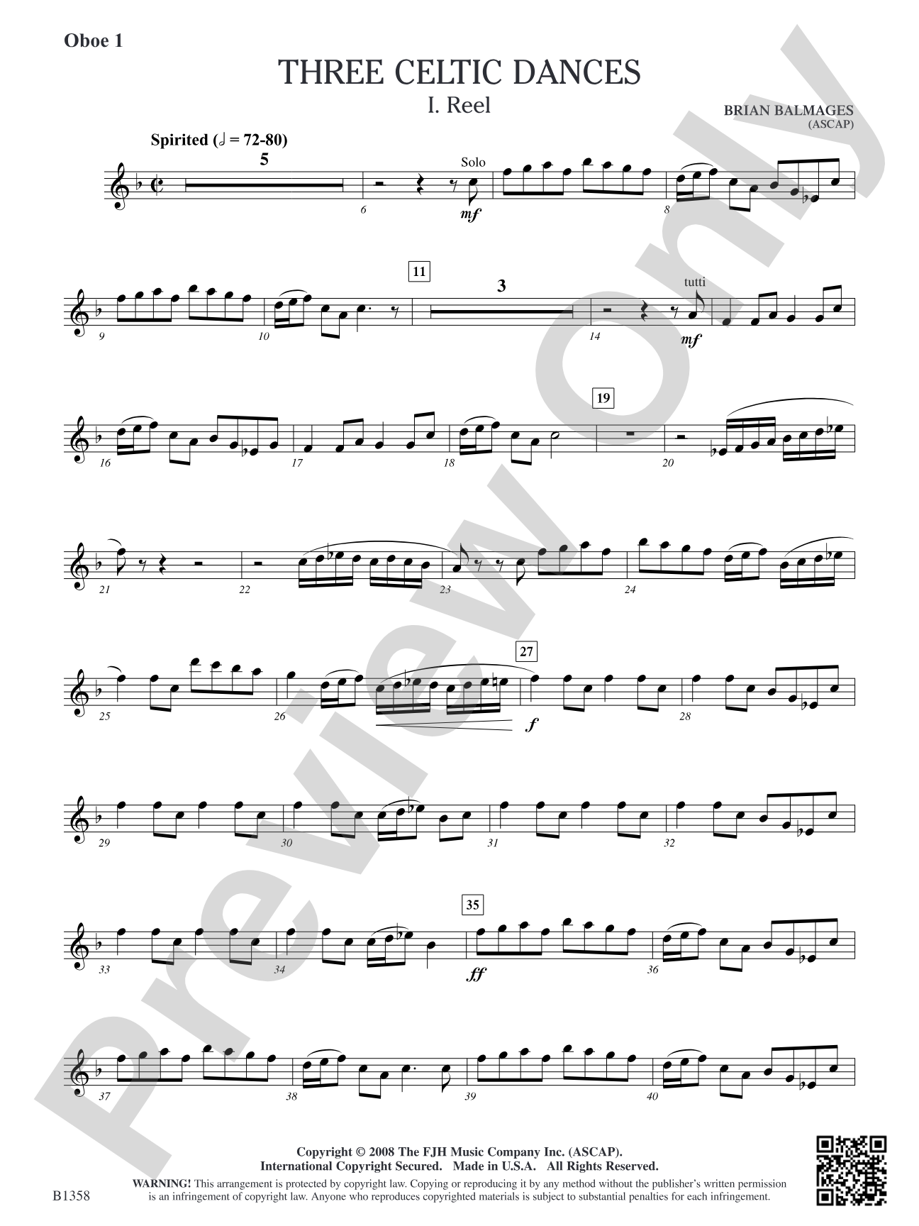 Three Celtic Dances: Oboe 1