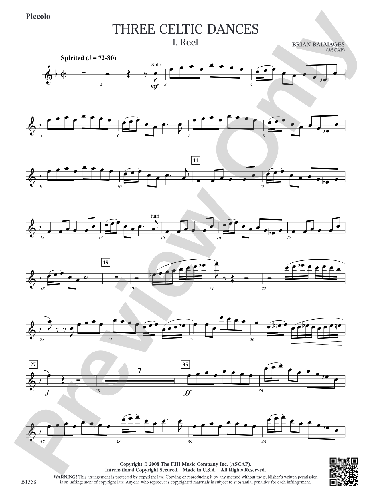Three Celtic Dances: Piccolo