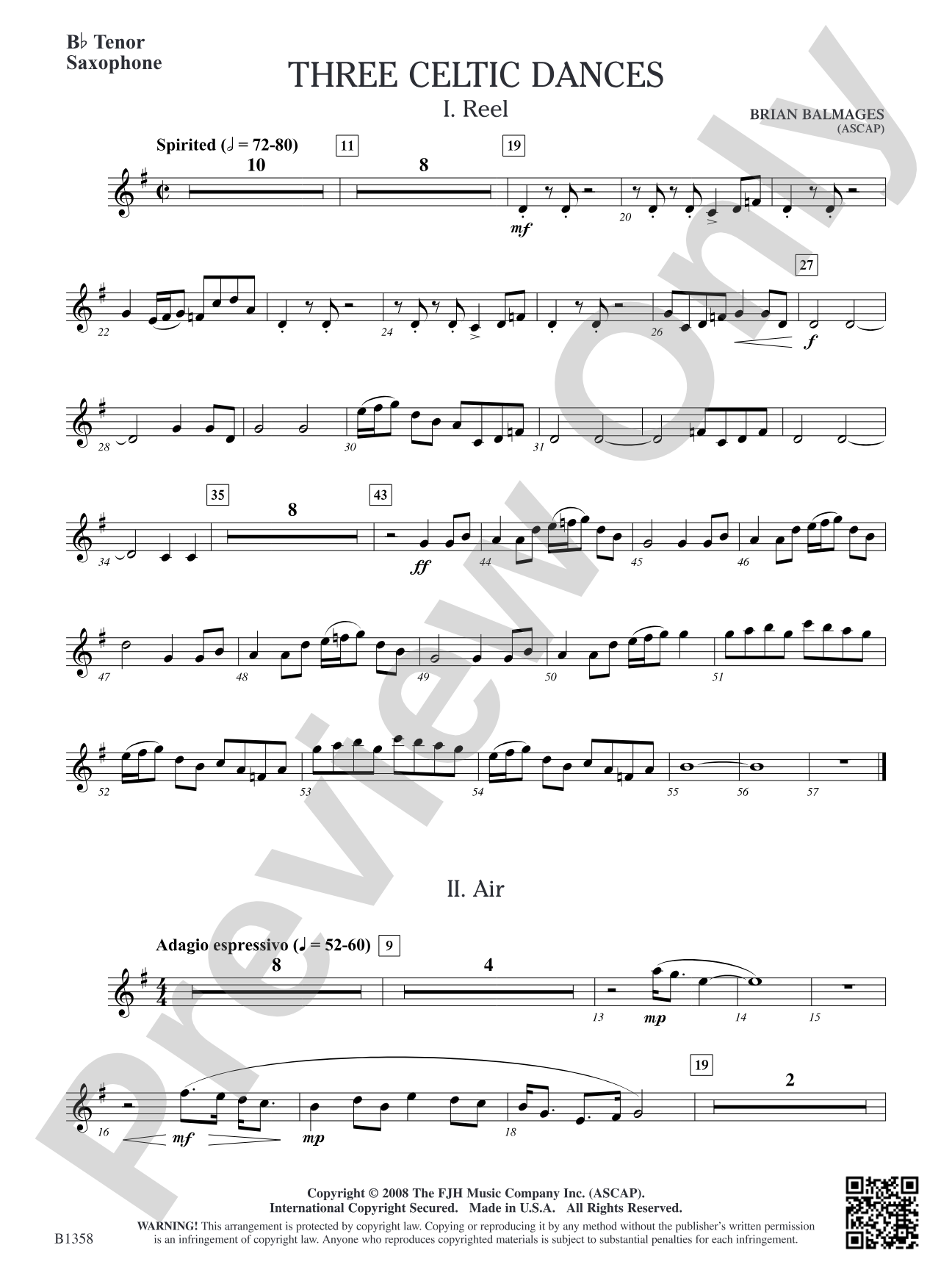 Three Celtic Dances: B-flat Tenor Saxophone