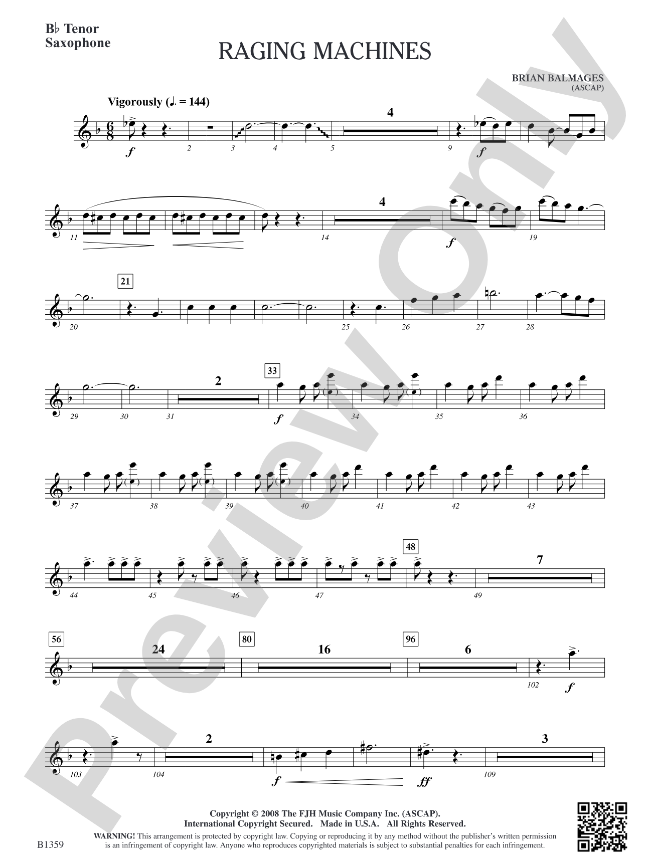 Raging Machines: B-flat Tenor Saxophone