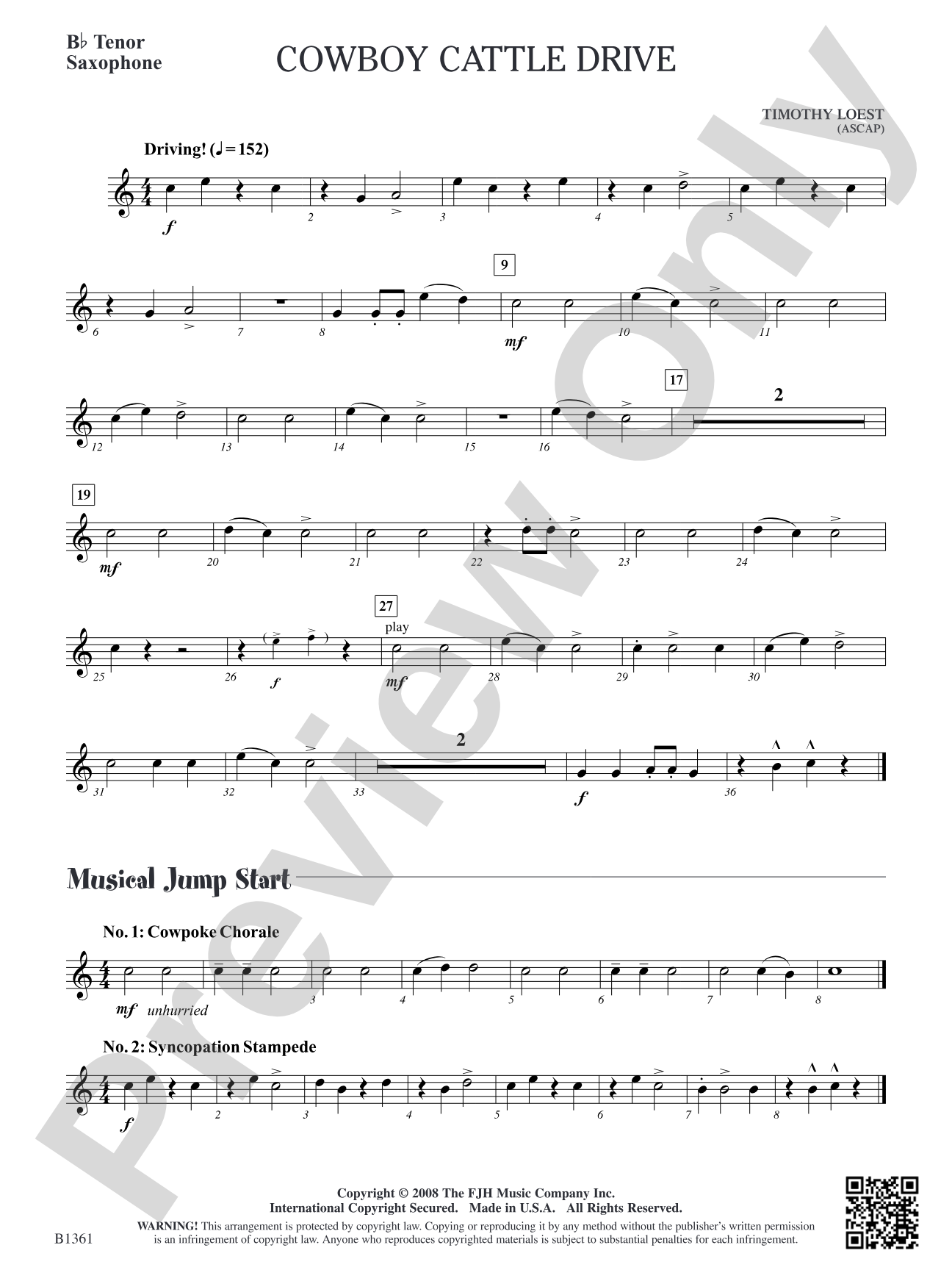 Cowboy Cattle Drive: B-flat Tenor Saxophone