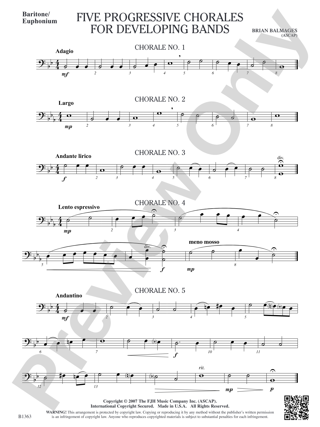 Five Progressive Chorales for Developing Bands: Baritone/Euphonium
