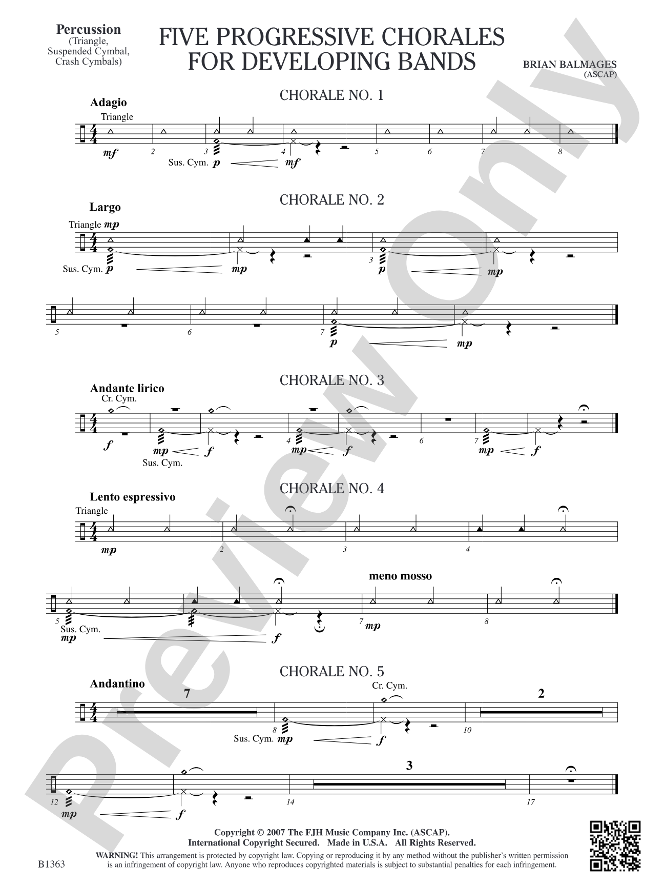 Five Progressive Chorales for Developing Bands: Percussion