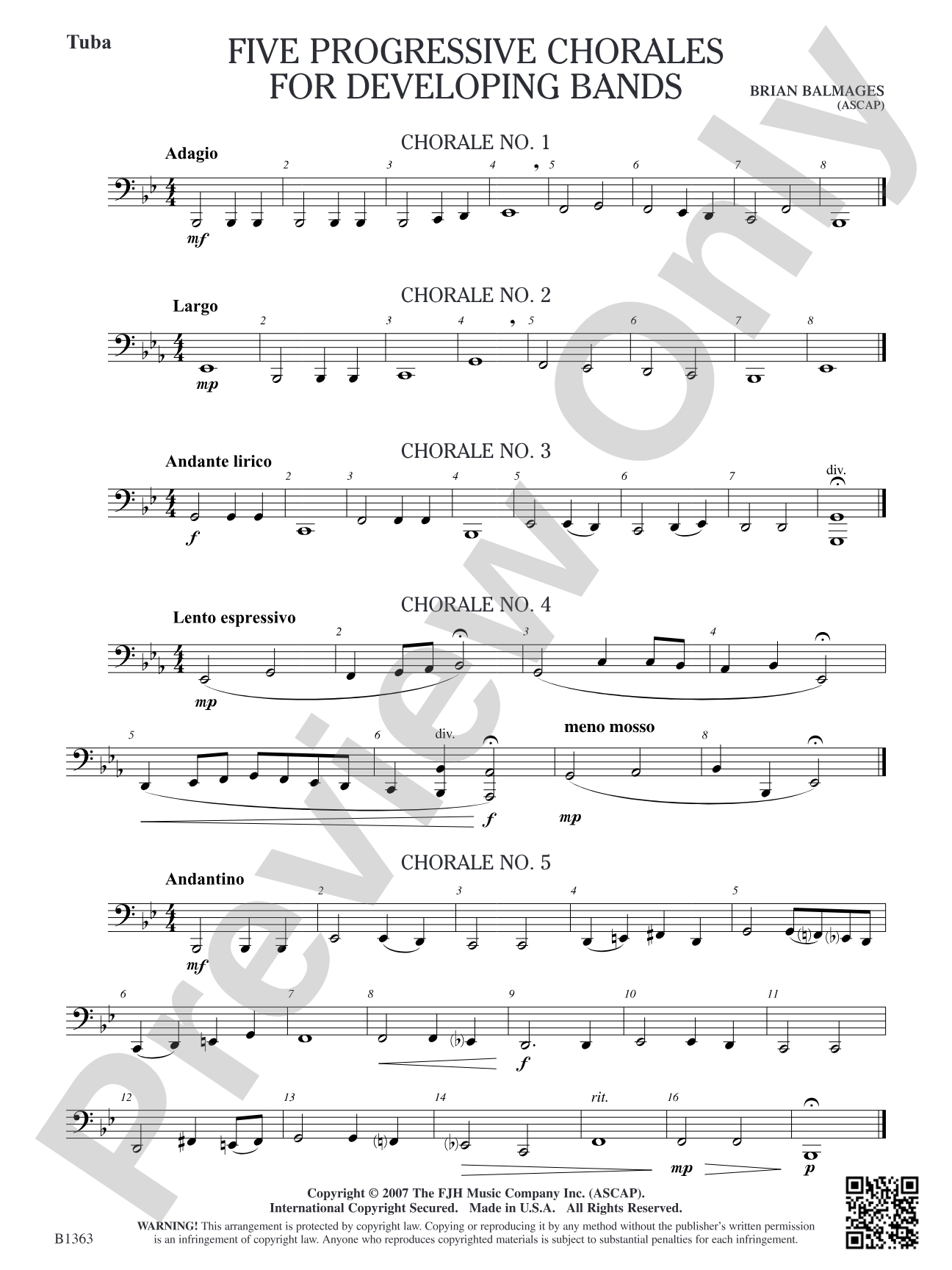 Five Progressive Chorales for Developing Bands: Tuba