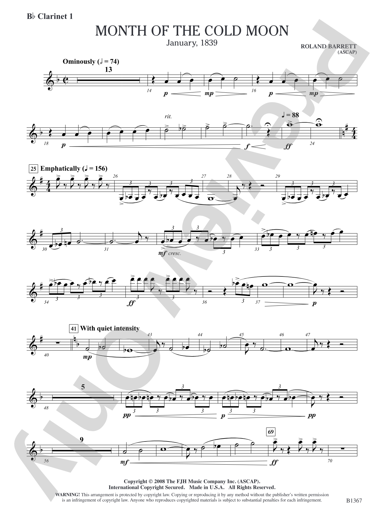 Month of the Cold Moon: B-flat Clarinet 1