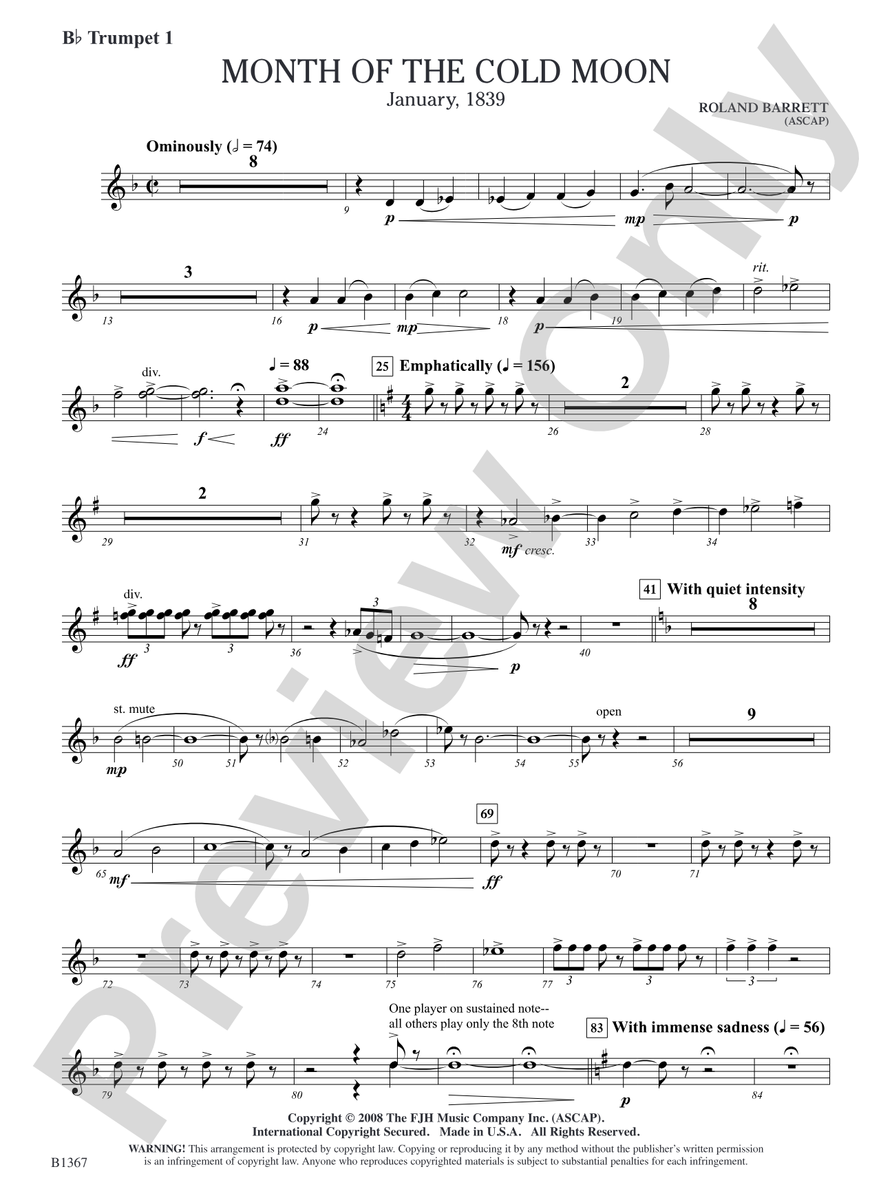 Month of the Cold Moon: B-flat Trumpet 1