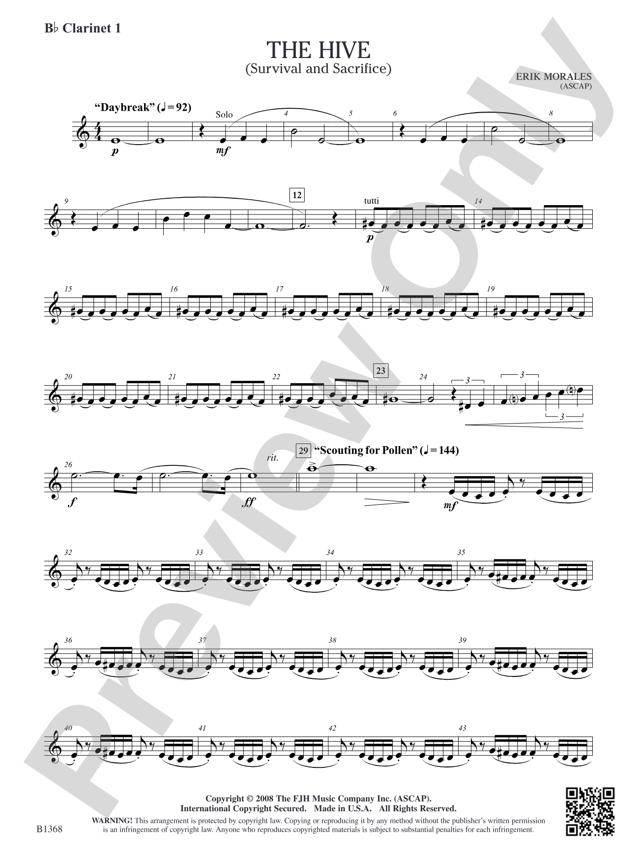 The Hive (Survival and Sacrifice): B-flat Clarinet 1