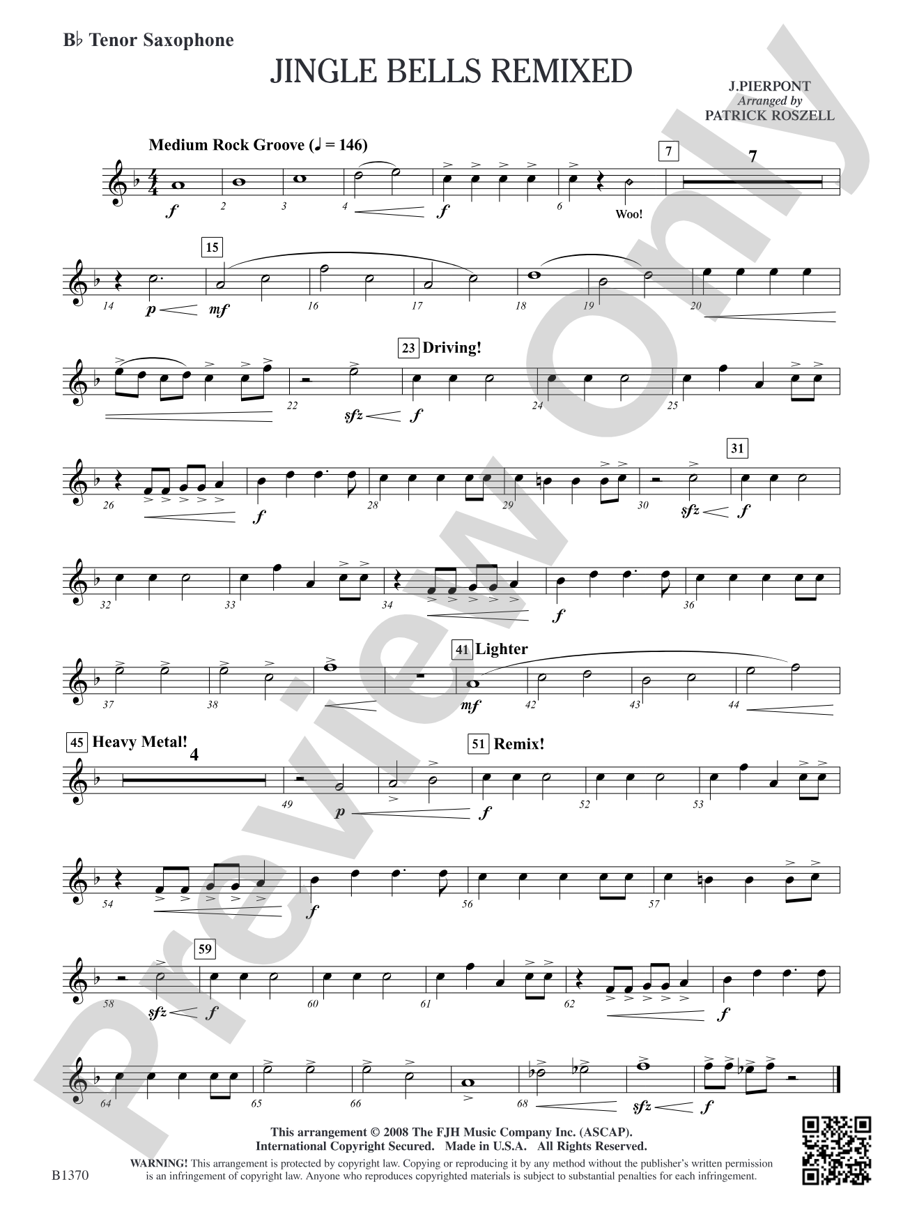 Jingle Bells Remixed: B-flat Tenor Saxophone